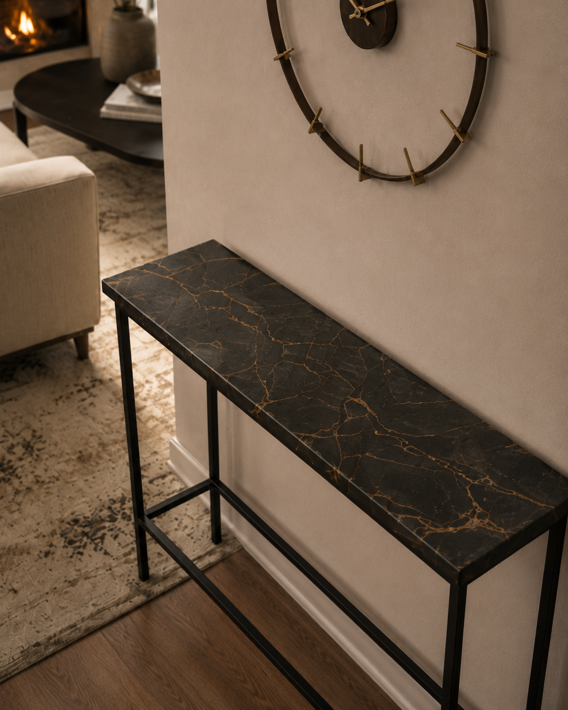 Port Laurent marmer sidetable op maat (bovenaanzicht).
