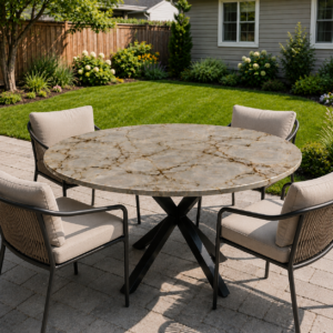 Blue Roma kwartsiet tuintafel rond op maat