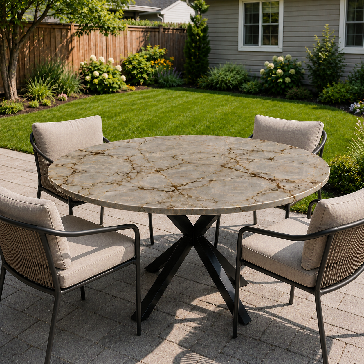 Blue Roma kwartsiet tuintafel rond op maat