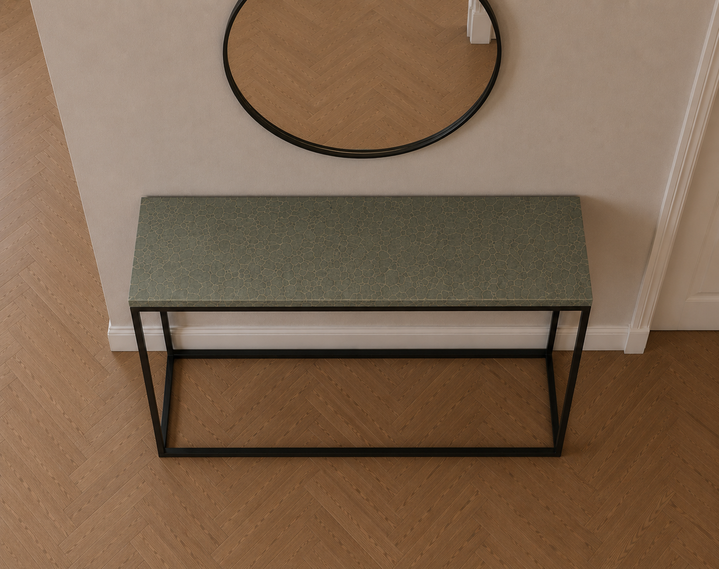 Jade Green kwartsiet Sidetable op maat (bovenaanzicht)